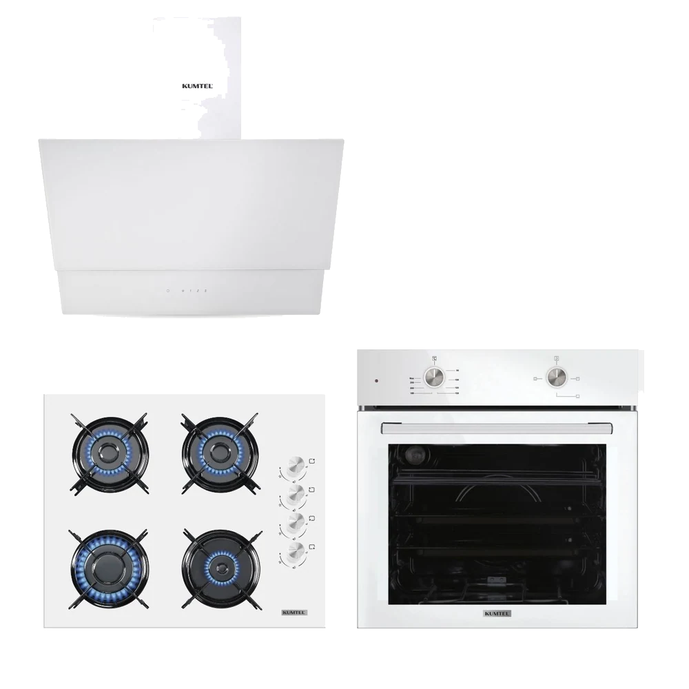 Kumtel Home Plus Beyaz Cam Ankastre Set