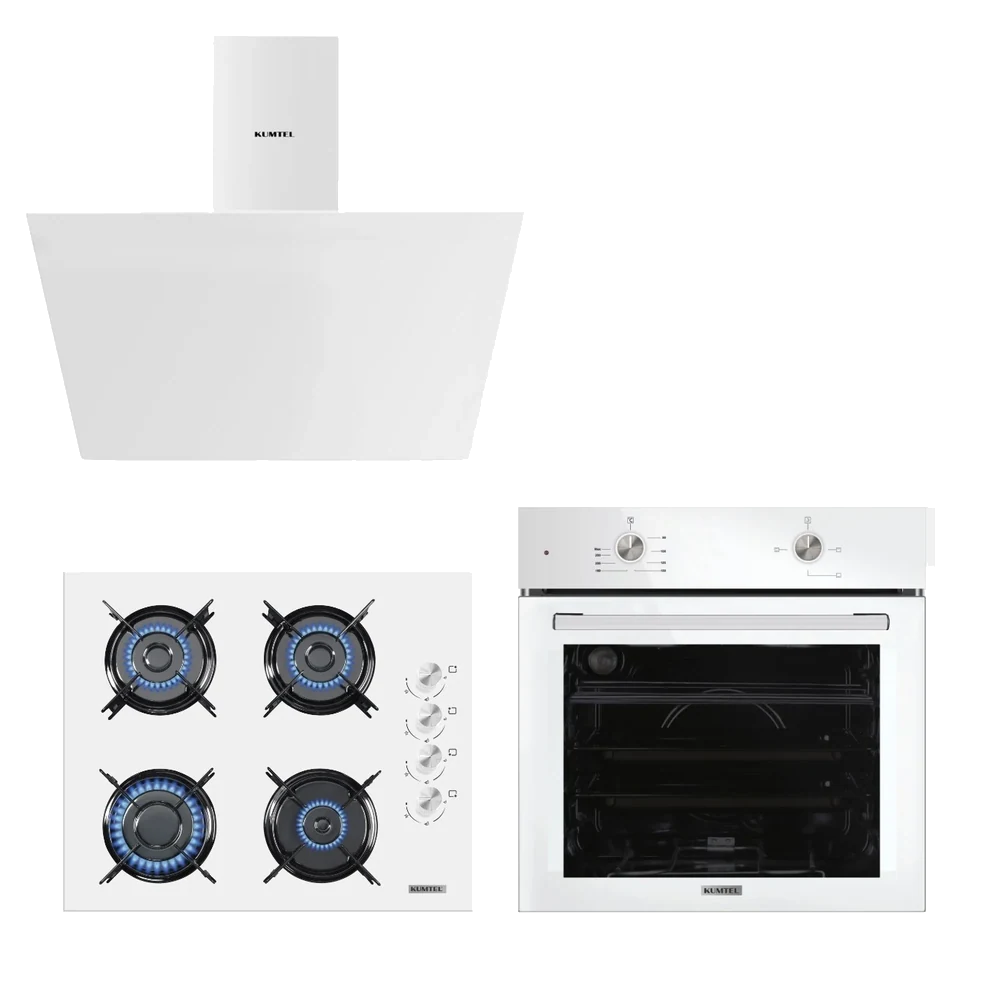 Kumtel Home Basic Beyaz Cam Ankastre Set
